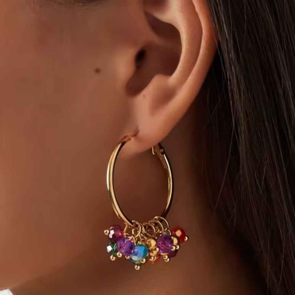 New! Bazzar Jewel Beaded Gold Hoop Earrings • Gold Plated NWOT (GSS2)